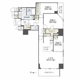 ジオタワー新町【23階】の間取り