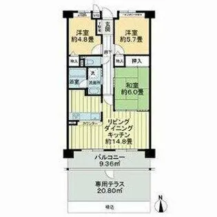 バンベール千種竹越【1階】の間取り