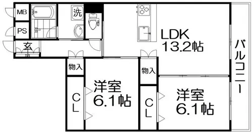 グリーンコーポ枚方公園【6階】の間取り