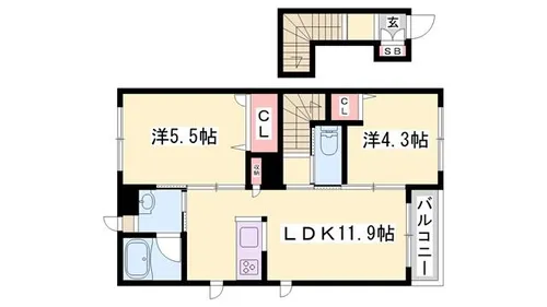 カーサグラスオエステ B棟【205号室】の間取り