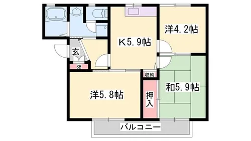 ディアス鵤 B棟【103号室】の間取り