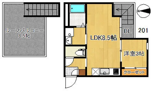 グランティック笹原【201号室】の間取り