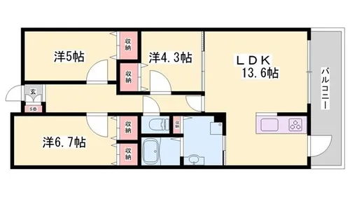 サンヒルズ福沢町【703号室】の間取り