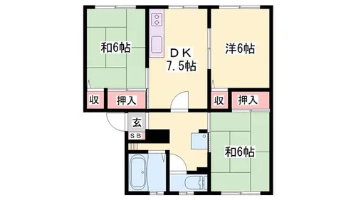 叶い坂【1-3号室】の間取り