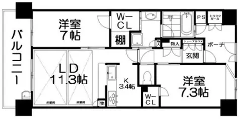 ヒルズシティ枚方公園【2階】の間取り