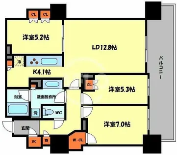 ローレルタワー御堂筋本町【25階】の間取り