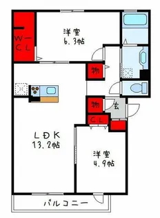 ソレイユ八尾【2階】の間取り