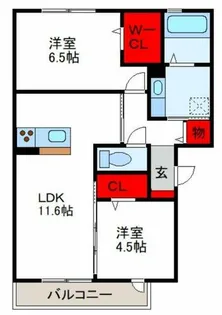 ブリーゼ久宝寺B棟【3階】の間取り