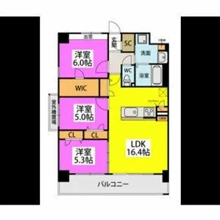 ビオネ美野島【1004号室】の間取り