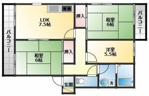 グローリーハイツB棟【2階】の間取り