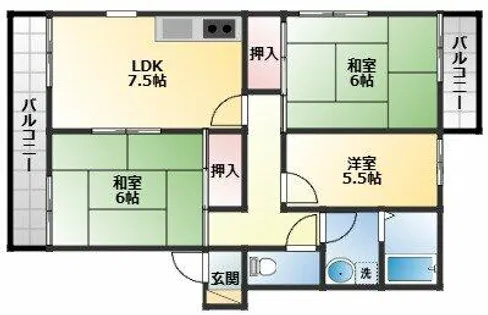グローリーハイツB棟【2階】の間取り