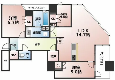 ブランズタワー大阪本町【16階】の間取り