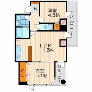 2LDKの間取り画像