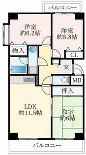 大阪府藤井寺市岡2丁目【マンション】の間取り
