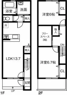 愛知県あま市七宝町秋竹三角【テラスハウス】の間取り