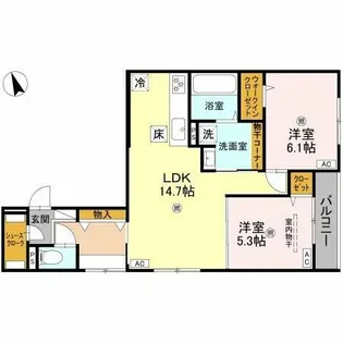 2LDKの間取り画像