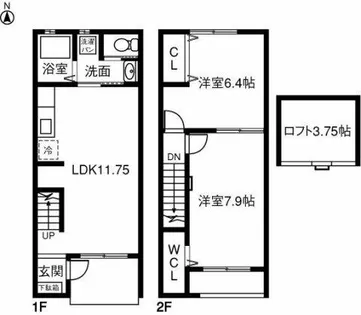 愛知県海部郡蟹江町錦2丁目【テラスハウス】の間取り