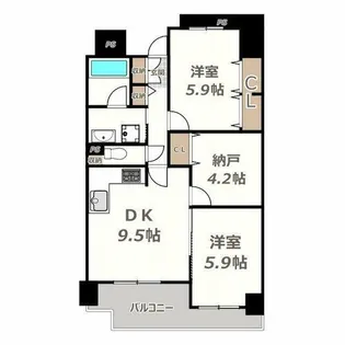 阪神住建グランディール阿倍野【3階】の間取り