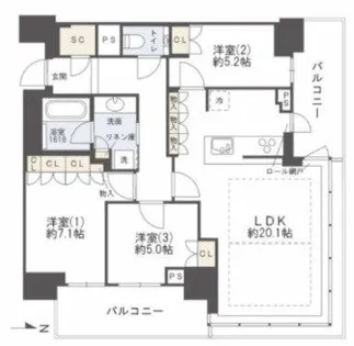 グランドメゾン新梅田タワー THE CLUB RESIDENCE【33階】の間取り