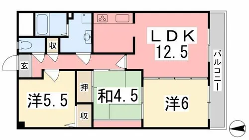 インタービレッジ太子東【502号室】の間取り