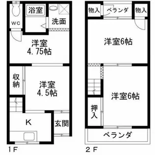 大阪府東大阪市小若江2丁目【一戸建】の間取り