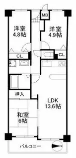 クローバーハイツ南花台【2階】の間取り