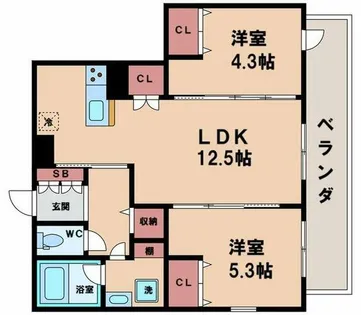 ウェルスクエア帝塚山【4階】の間取り