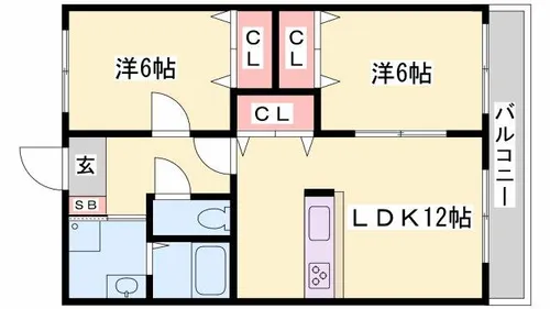 プレイン野里(P付)【2-D号室】の間取り