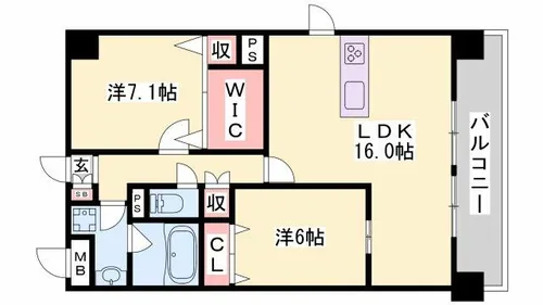 フランディルルミエ思案橋【102号室】の間取り