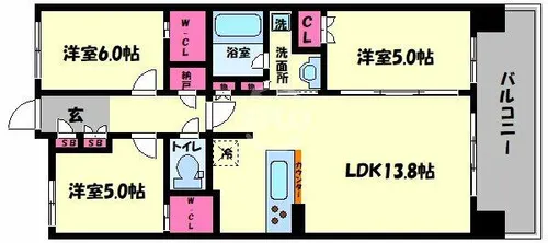 ザ・天王寺レジデンスガーデン&ビスタ【19階】の間取り