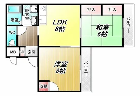 2LDKの間取り画像