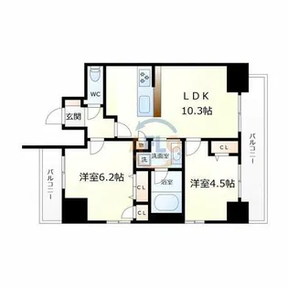 プレサンスタワー難波WEST【13階】の間取り