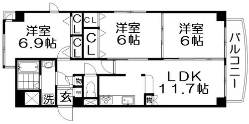 コスモ枚方公園【4階】の間取り
