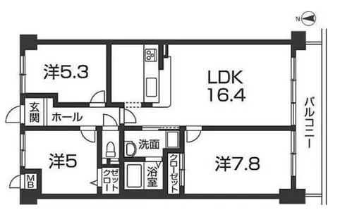 ヒルサイドテラス北平野【3階】の間取り