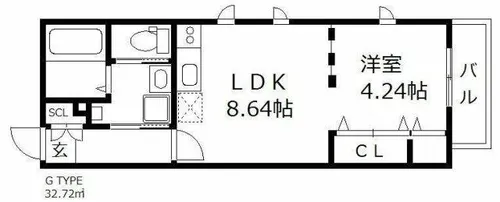 グレージュ大橋【3階】の間取り