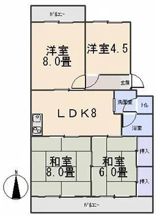 第2マンション鈴木(A,B)【A2号室】の間取り