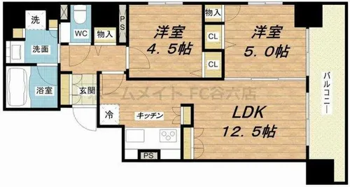 プレサンスタワー北浜【12階】の間取り