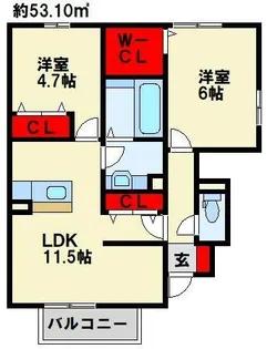 サンヒルズ愛坂 B棟【101号室】の間取り