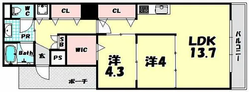 サンクラッソ三ノ宮加納町【6階】の間取り