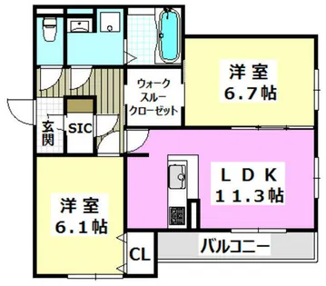 AZUR上中条(アジュールカミチュウジョウ)【3階】の間取り