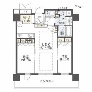 ブランズタワー御堂筋本町【6階】の間取り