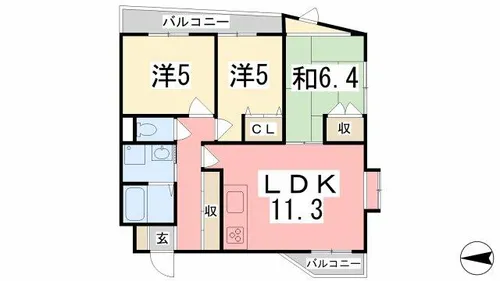 恵美酒Gマンション【302号室】の間取り
