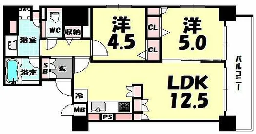 プレサンスタワー北浜【12階】の間取り