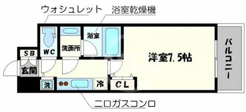 レジュールアッシュ上町台【5階】の間取り