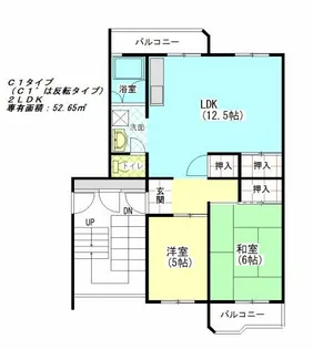 公社賃貸SMALIO 鴨谷台B【1-303号室】の間取り