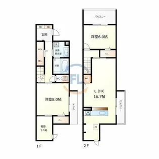 大阪府大阪市城東区東中浜2丁目【テラスハウス】の間取り