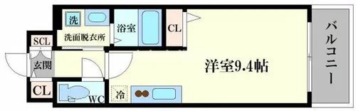 MELDIA CREST NAMBA SOL TERRACE【1405号室】の間取り