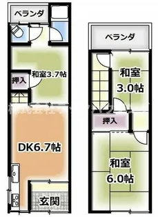 大阪府寝屋川市高柳7丁目【テラスハウス】の間取り