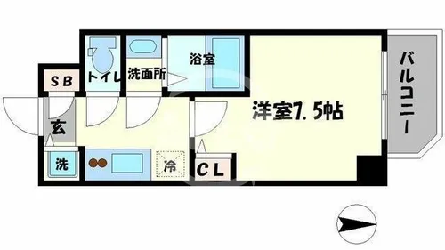リッツ難波南Ⅱ【6階】の間取り