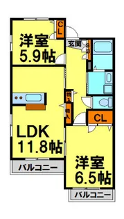 ラフィネ花屋敷【203号室】の間取り